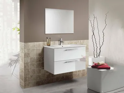 Immagine prodotto di Dmora Mobile Sottolavabo Albino 57x80x45h cm Bianco Lucido, Specchio Incluso 2 Cassetti