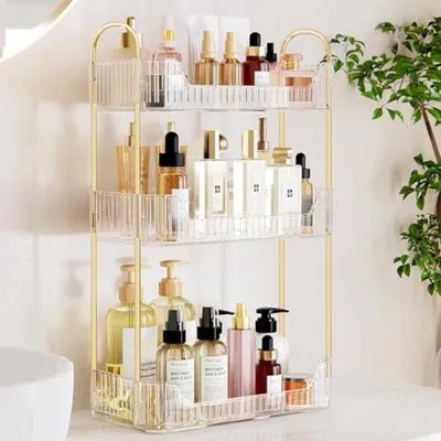 Image de Organiseur de tiroir à 3 niveaux, transparent, pour buffet ou coiffeuse