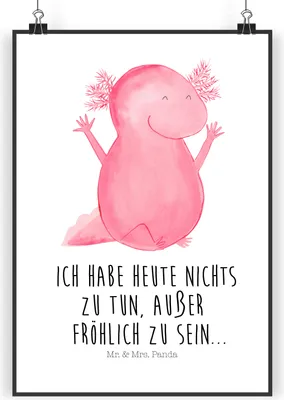 Produktbild von Mr. & Mrs. Panda Bild Axolotl Hurra DIN A5 - Weiß - Geschenk, Zufriedenheit, Kunstdruck, Motivation, drucke, wanddeko, Plakat, Lurch, Wandbild, Spaß