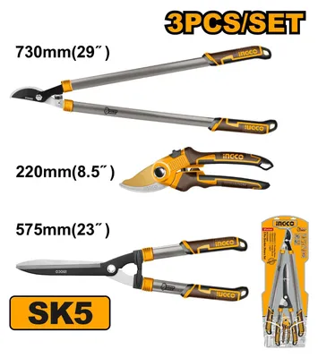 Immagine prodotto di Set di 3 cesoie potatura – troncarami telescopico, cesoie per siepi, forbici da potatura – manici telescopici estensibili, impugnatura ergonomica, leggeri - attrezzi giardinaggio, forbici da giardino, attrezzi da giardino per rami/alberi, Ingco