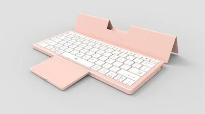 Immagine prodotto di Tastiera Bluetooth portatile senza fili con touchpad nascosto in Finto cuoio (rosa).