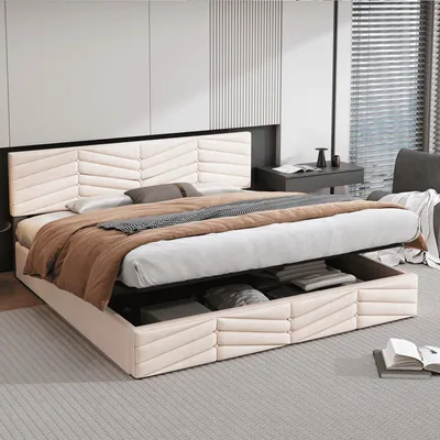 Obrázek produktu pro Okwish čalouněná postel 160x200 cm, s laťkovým roštem a výškově nastavitelným čelem, přírodní, odolné dřevo, snadná montáž, kvalitní holandský samet (béžová)