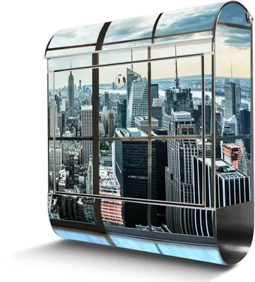 Produktbild von Edelstahl Briefkasten mit Zeitungsfach Skyline Manhattan großer Design Postkasten rostfrei, A4 Einwurf [BKGE2 12602]