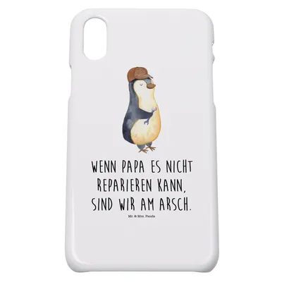 Produktbild von Mr. & Mrs. Panda Iphone 10 Handyhülle Wenn Papa es nicht reparieren kann, sind wir am Arsch - Weiß - Geschenk, Pinguin, X, Vatertag, Handwerker, Handy, Cover, Hülle