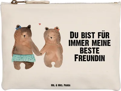 Produktbild von Mr. & Mrs. Panda Kulturbeutel Bär Freundin Größe M - Weiß - Geschenk, Etui, kosmetiktäschchen, Stiftemäppchen, Teddy, Kosmetiktasche, Federmappe