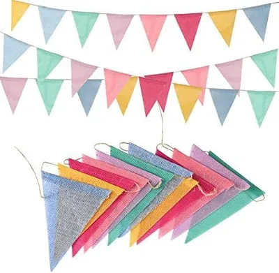 Produktbild von Wimpelkette Outdoor Pastell 4 Stück–  16 M Girlande Wetterfest Stoff Wimpel Geburtstagsdeko für Garten Klassentreffen Einschulung Schulkind Kinderzimmer Fasching Fastnacht Karneval Party Deko