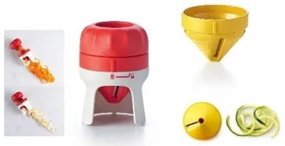 Produktbild von Tupperware Spiralino Profi Chef rot weiß + gelber Einsatz Spaghetti-Gemüseschneider