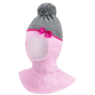 Produktbild von Wintermütze Schalmütze Strickmütze Schlupfmütze warme Mädchenmütze Bommelmütze, 50-52, Grau-Rosa