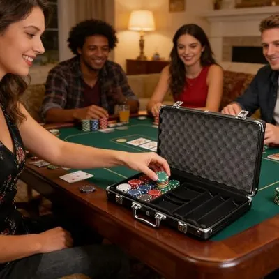 Produktbild von Pokerchip-Koffer Mit Kapazität von 300 Stück und Matter Harter Oberfläche | Box für Poker Chips mit vollständigem Schutz Für Erwachsene,, Anfänger und Kartenspiel-Enthusiasten