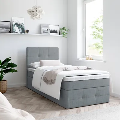 Produktbild von Bett, Boxspringbett MERA PREMIUM MINI 80x200cm + Topper T25 mit Bettkästen, Einzelbett, Stauraum, Polsterbett, Bettgestell (Dunkelgrau - AURA 24)