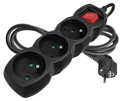 Prodlužovací kabel 1,5 m / 3 zásuvky / s vypínačem / černý / PVC / 1 mm2