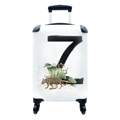 Produktbild von MuchoWow® Koffer Handgepäck Trolley Rollkoffer Kleine Reisekoffer mit 4 Rollen - Dschungel - Leopard - Buchstabe Z - Cabin Size < 55x40x23 cm & 55x40x20 cm - Fotokoffer - Kabinenkoffer - Boardgepäck - Reise-Box - Reisekoffer - Reisegepäck - Koffer mit Bild - Trolley für Kinder