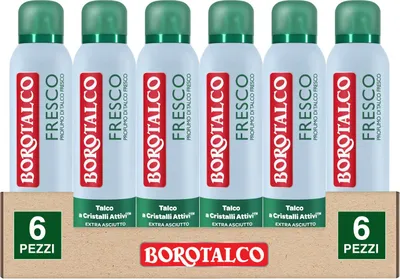 Produktbild von 6 x Borotalco Deo Spray 48h Frischer Duft von Talkum mit aktiven Kristallen extra trocken - 6 Flaschen à 150 ml