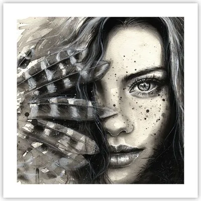 Produktbild von Poster - Poster ohne Rahmen - Frau Federn Lippen Kunst. - 50x50 cm - Wand Bild - Wanddeko - Wandbilder - Kunstposter - Wandposter - Bilder - Kunstdruck - Wanddekoration - Wandbild - P2XAC50x50-2874