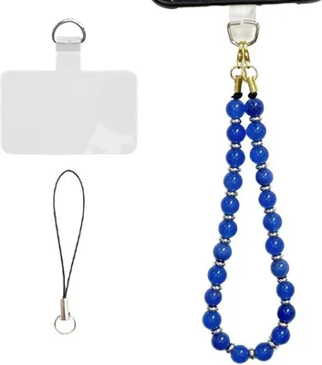 Productafbeelding van Telefoonaccessoire - Sierkabel met blauwe parelketting voor mobiele telefoons