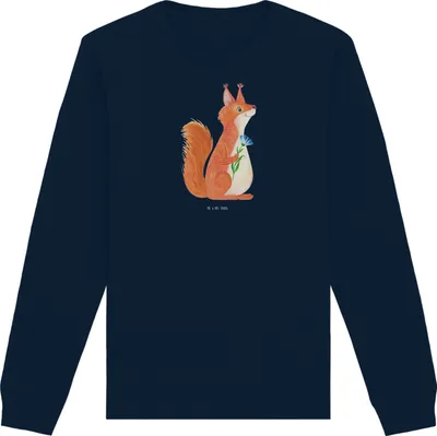 Produktbild von Mr. & Mrs. Panda Baumwoll Sweatshirt Eichhörnchen Blume Größe XL - French Navy - Geschenk, Eichhorn, Motivation Sprüche, Pullover, Lustige, Bio, Pulli, Spaß, Lachen