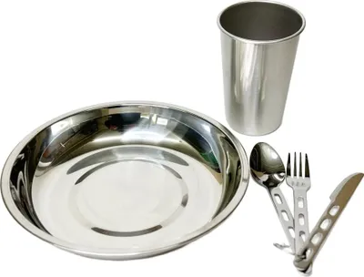 Produktbild von Camping Essbesteck Becher tiefer Teller 22 cm Besteck Edelstahl