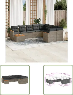 Produktbild von The Living Store 10-tlg. Garten-Sofagarnitur mit Kissen Grau Poly Rattan