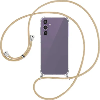 Produktbild von Handykette Backcover-Schutzhülle mit Band (Metall silberfarben) für Samsung Galaxy A25 5G - caramel