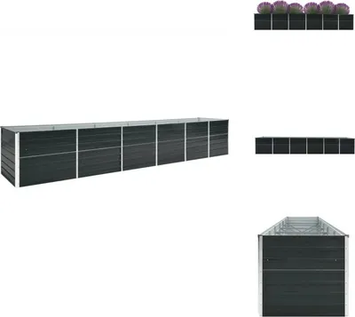Multiple views of a long, rectangular raised garden bed.