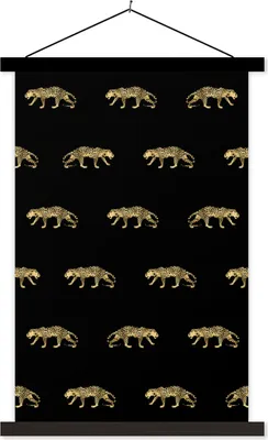 Produktbild von MuchoWow® Textilposter Panther - Muster - Gold 120x180 cm mit schwarzem Rahmen - Fotos