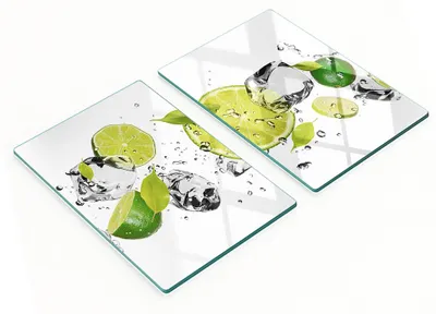 Produktbild von Küchenschneidebretter aus Glas mit Limetten- und Wassermotiven, 2 x 40 x 52 cm