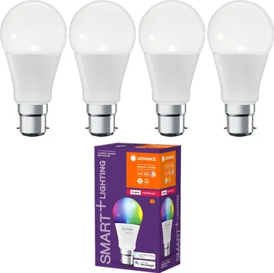 A product image showing four LED smart bulbs and their packaging.
