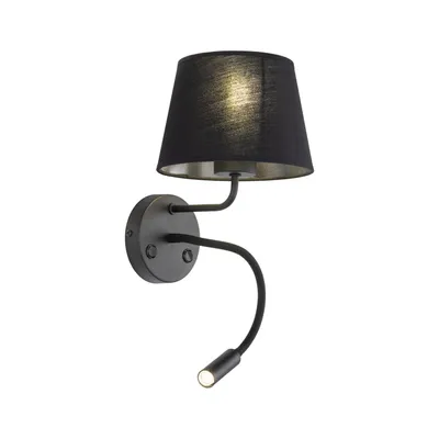Produktbild von Wandleuchte mit Schalter Metall Stoff Flexarm 50 cm hoch Schwarz E27 Modern Wandlampe