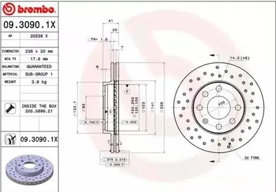 Zdjęcie produktu dla Tarcza hamulcowa BREMBO 09.3090.1X