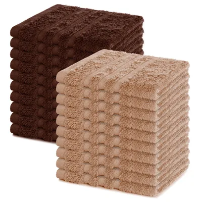 Zdjęcie produktu dla Zestaw 20 ręczników Lavea® Seiftuch, 30x30 cm, 100% bawełna, wysokiej jakości ręczniki do rąk i gości, seria frotte Elena - kolor cappuccino i brązowy
