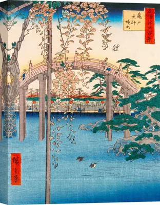Productafbeelding van Japanse kunst - Canvasprint - Ando Hiroshige, Glysinen bij het Kameido Tenjin-heiligdom - 70 x 100 cm