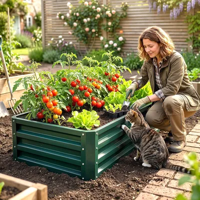 Produktbild von Hochbeet Pflanzkasten verzinkter Stahl offener Boden, Gartenbeet Gemüsebeet wetterfest, Dunkelgrün | 120x60x30,5 cm | 4 kg | feuerverzinkt