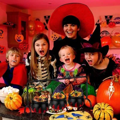 Productafbeelding van Ibenzoa® zwarte heksenketel van kunststof – decoratieve Halloween-snoepkom en tafeldecoratie voor feesten