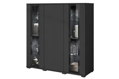 Image de MINIO go for it, commode haute, "FARO", 120 cm, 3 portes, sans éclairage LED, noir couleur