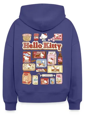 Produktbild von Spreadshirt Hello Kitty Snack Collage Frauen Boxy Organic Hoodie, L, Dämmerung
