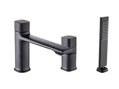 Produktbild von GranMaster 3-Loch Wannenrandarmatur Schwarz Matt - Design Wannenbatterie für Wannenrand, inkl. Ausziehbare Handbrause & Einhebelmischer,