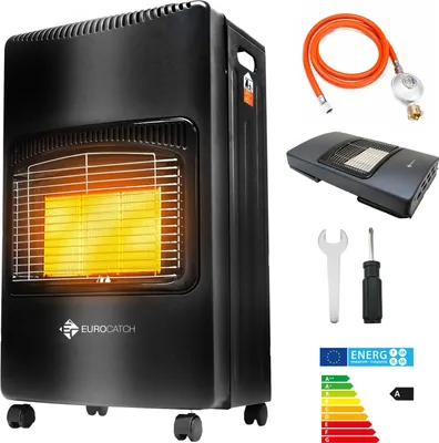 Zdjęcie produktu dla Nagrzewnica gazowa Eurocatch - Przenośna nagrzewnica z wężem i regulatorem ciśnienia - Czarna - 4200 W