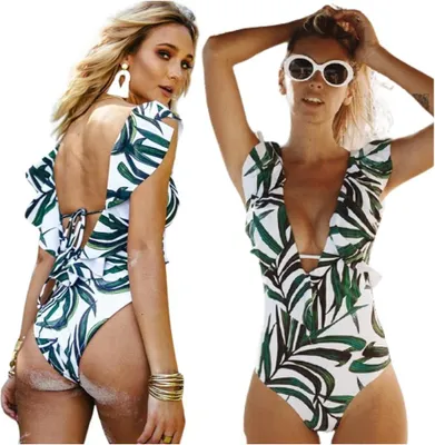 Zdjęcie produktu dla Jednoczęściowy strój kąpielowy na basen monokini liście print kostium S