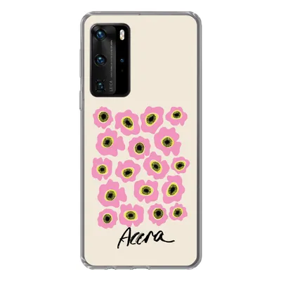 Produktbild von MuchoWow® Handyhülle Schutzhülle Hülle für Huawei P40 Pro Blumen - Rosa - Ghana Silikon Softcase Handy Hülle - Schutz