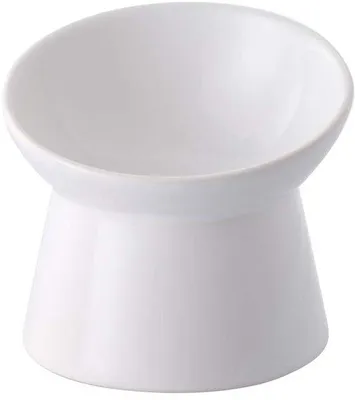 Produktbild von Famanu Katzenfutterstation Keramik - Erhöhte, stressfreie Fressnapf, 12 cm, weiß