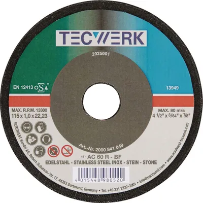 Produktbild von Tecwerk Trennscheibe Stahl / Stein Bohrung 22,23 mm  - 25 Stk.