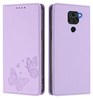 Produktbild von Lederhülle für Xiaomi Redmi Note 9 4G, Schmetterling Prägung Leder Brieftasche Schutzhülle mit Ständer Violett