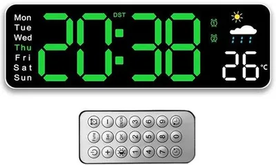 Immagine prodotto di Orologio da parete digitale con display LED da 12 pollici, telecomando, luminosità regolabile, ora, data e temperatura per soggiorno, cucina, ufficio e palestra
