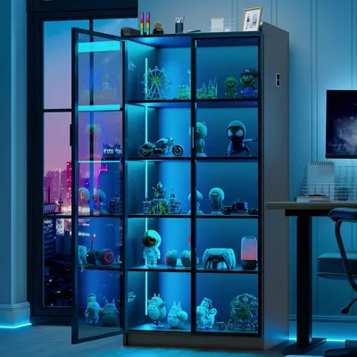 Buffetvitrine mit LED, 35×70×165 cm, RGB, Sensor, schwarz