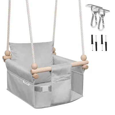 Obrázek produktu pro MAMOI Detská hojdačka s bezpečnostným pásom, nastaviteľná výška 150–190 cm, hojdačka do domácnosti, stabilná konštrukcia, velúrové sedadlo