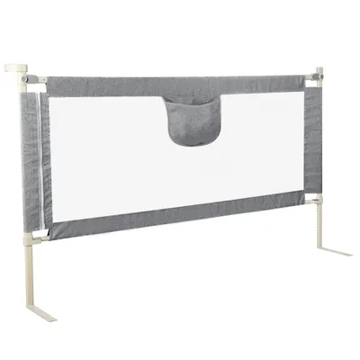 Produktbild von Kinderbettgitter Portable 180cm Bed Rail für Kleinkinder Babys und Kinder Höhenverstellbar luftiges Netz Grau 1 Seite