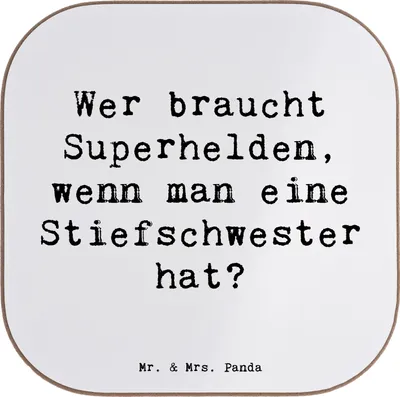 Produktbild von Mr. & Mrs. Panda untersetzer personalisiert Stiefschwester Heldin - Weiß - Geschenk, Familie und Verwandte, Bierdeckel Mit Namen, Heldentum, Jubiläen, bedruckt, Liebe