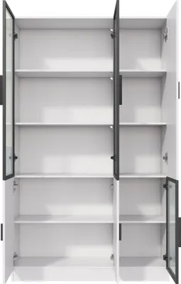Produktbild von Merax Vitrine mit 10 Stauraumfächer und 6 Türen, Hochschrank mit LED per Fernbedienung, Bücherregal mit Glasfront, Aluminiumrahmen, für Wohnzimmer, Büro