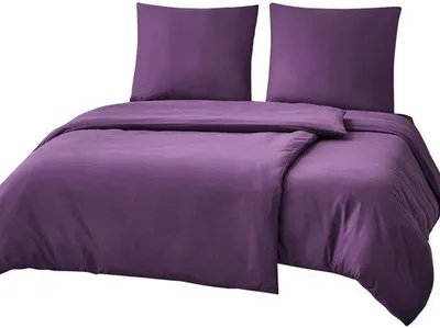 Image de Ensemble de literie Unyqoos® en microfibre, 4 pièces – 2 x 135 x 200 cm + 2 x 80 x 80 cm, violet, housses de couette avec fermeture éclair et coins renforcés, lavable à 60 °C, séchable en machine