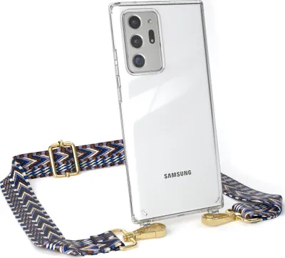 Produktbild von EAZY CASE Handykette - Verstellbarer Trageriemen kompatibel mit Samsung Galaxy Note 20 Ultra / Note 20 Ultra 5G, Handykordel mit transparenter Silikon-Hülle, Band in Blau